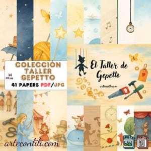 Colección Scrapbooking Digital "El Taller Encantado" – 41 Papeles A4 Imprimibles PDF/JPG – Estilo de madera y frases mágicas
