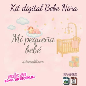 Kit de álbum de recortes BEBÉ NIÑA – Colección de 44 papeles digitales imprimibles en PDF y jpg – Scrapbooking delicado, pastel y tierno