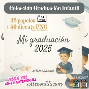 Colección Digital Graduación Escolar Infantil – 42 Papeles JPG/PDF + 50 Die Cuts PNG Acuarela