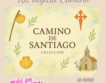 Camino Scrapbook Kit – Santiago Pilgrim Journal Printable Papers, Camino Ephemera, Travel Memory Book