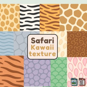 Kawaii Safari – Carte digitali con texture di animali | Scrapbooking per bambini A4 orizzontale
