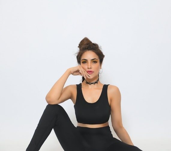 Women High Waist Yoga Pants Anti-cellulite Scrunch Butt Bum Lift Leggings  Top Tees Outfit Running Sports Gym Suit Black 