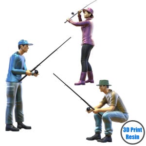 Angler / Fischer - Resin Figuren Set - 3 Stück - 1:24, 32, 35, 48, 72, 87 - Modellbau & Diorama Miniaturen Zubehör - 3D Druck