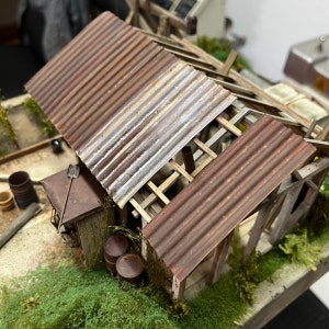 Build your own miniature corrugated sheet metal with template & aluminum foil 1.24, 32, 35, 48, 72 - 3D printed resin kit for model making and dioramas - for crafting