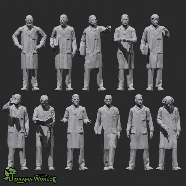 Scientists Set - resin figures set - 11 pieces - 1:24, 32, 35, 48, 72, 87 - model making & diorama miniatures accessories - 3D Print