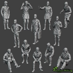 Italian Tank Crew - WW2 resin figures set - 12 pieces - 1:24, 32, 35, 48, 72, 87 - model making & diorama miniatures accessories - 3D Print