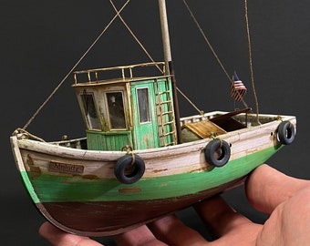 Fishing boat 1:48 made of wood to build yourself - laser cut model kit for diorama - high-quality miniature for handicrafts