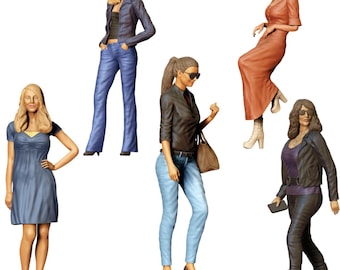 Pretty Women / Ladies Resin Figure Set - 5 Pieces - 1:24, 32, 35, 48, 72, 87 - Model Building & Diorama Miniatures Accessories - 3D Printed