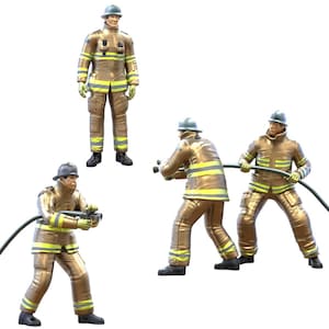 Pompiers avec équipement - Ensemble de figurines en résine - 3 pièces - 1:24, 32, 35, 48, 72, 87 - Accessoires pour maquettes et dioramas
