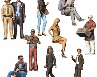 Figuras en miniatura HO a escala 1:87 para dioramas y maquetas de ferrocarriles (n.º 1-70) de civiles SIN PINTAR - Selección de resinas impresas en 3D