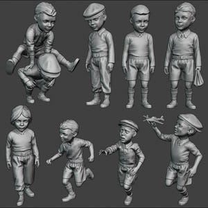 Duży zestaw dla chłopców / dzieci z II wojny światowej - miniaturowe figurki z żywicy - 9 sztuk - 1:24, 32, 35, 48, 72, 87 - akcesoria do budowania modeli i dioram - druk 3D