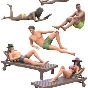 People chilling on the beach - Resin Figure Set - 6 pieces - 1:24, 32, 35, 48, 72, 87 - Model Building & Diorama Miniatures Accessories