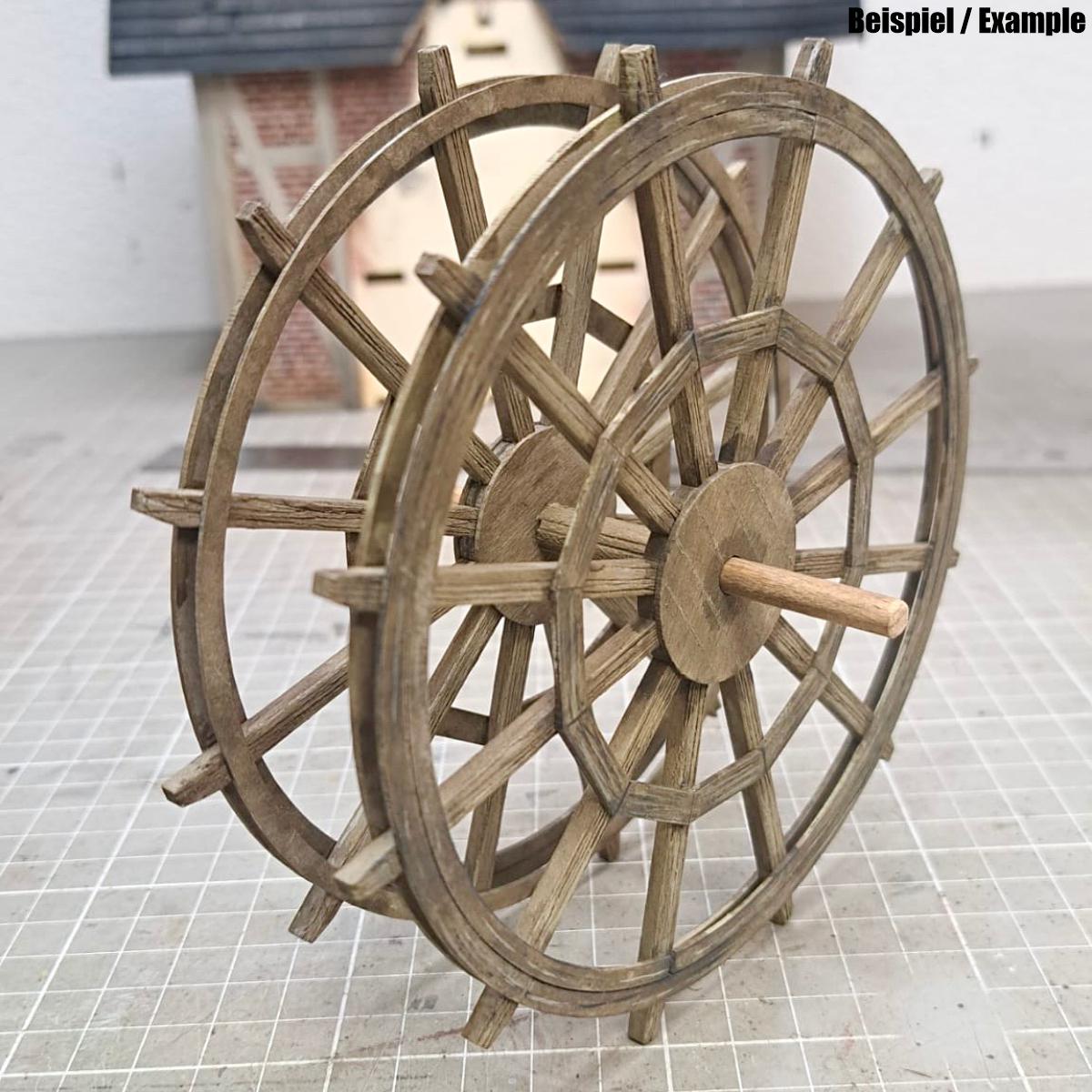 水車模型 1:35 ジオラマ用水車付き - レーザーカット木製建築キット