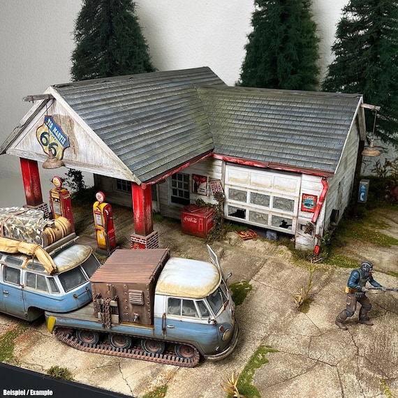 ミニカー American Diorama 1:24 Gas Station Dioram Diecast Collectibles American Diorama Buildings - Gas Station