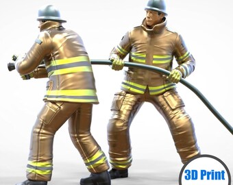 消防士と装備 - 樹脂フィギュアセット - 3個 - 1:24、32、35、48、72