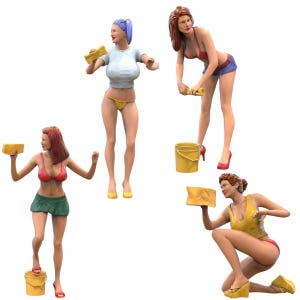Sexy Woman with Sponge - Resin Figure Set - 4 Pieces - 1:24, 32, 35, 48, 72, 87 - Model Building & Diorama Miniatures Accessories - 3D Print