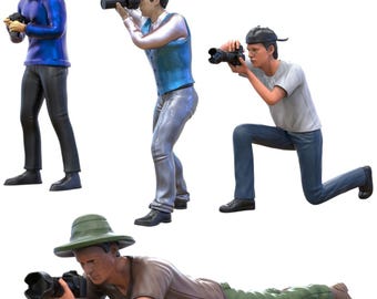 Fotógrafos / Homens com Câmera - Conjunto de Figuras de Resina - 4 peças - 1:24, 32, 35, 48, 72, 87 - Acessórios para Miniaturas de Construção de Modelos e Dioramas - Impressão 3D
