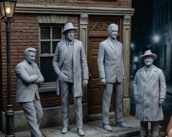 Men in Suits - Resin Figure Set - 4 pieces - 1:24, 32, 35, 48, 72, 87 - Model Building & Diorama Miniatures Accessories - 3D Printing
