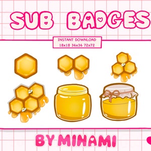 Honeycomb Twitch Badges | Bee Twitch Sub Badges | Honey Twitch Subscriber Badges | Honeybee Bit Badges | Cheer Badges | Streamer Emotes