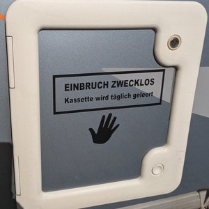 Einbruch Zwecklos - Aufkleber Wartungsklappe Kassettentoilette / Wohnwagen / Wohnmobil - / Chemie/ Klo/ Trockentrenntoilette/ Camping