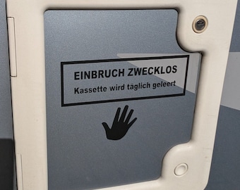 Einbruch Zwecklos - Aufkleber Wartungsklappe Kassettentoilette / Wohnwagen / Wohnmobil - / Chemie/ Klo/ Trockentrenntoilette/ Camping