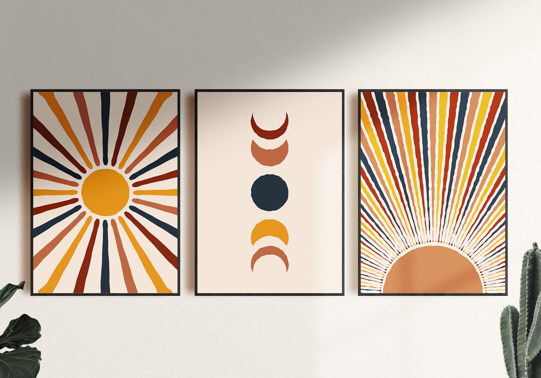 Boho Wall Art Set of 3 Mid Century Boho Sun Poster Moon - Etsy Canada