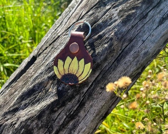 Sunflower leather key ring