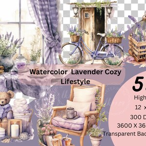 Watercolor Sweet Lavender Purple Cozy Contryside Lifestyle, High Quality Clip Arts  ,Transparent Background,  Digital download