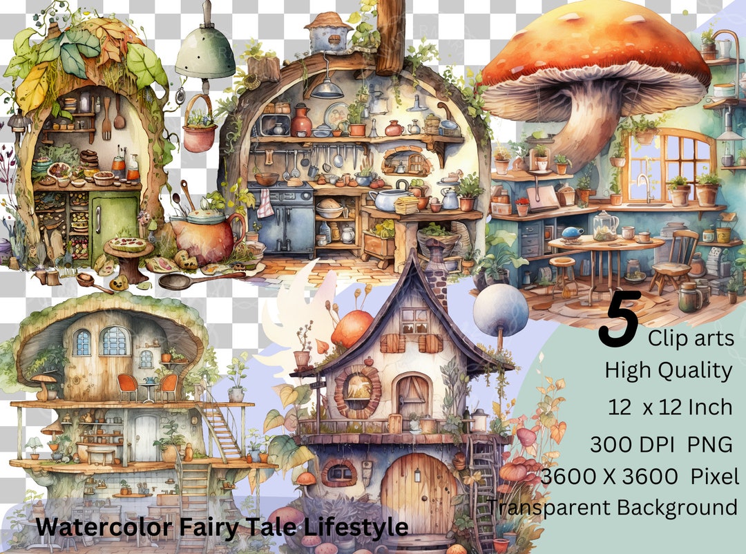 Watercolor Fairy Tale Lifestyle Living Room/kitchen , High Quality Clip ...