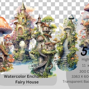 Watercolor Whimsical Enchanted Fantasy Fairy Tale House   , High Quality Clip Arts  ,Transparent Background,  Digital download