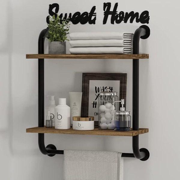 Rustic Shelf With Towel Bar Etsy