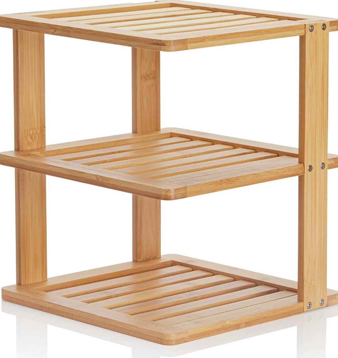 Bamboo Corner Shelf Countertop Kitchen Shelving 3 Tier Display Etsy