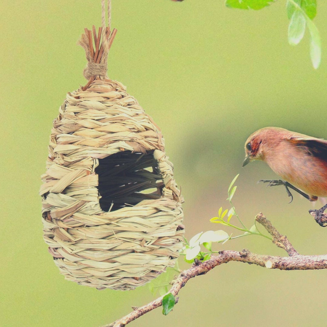 1 pack Birds Nest Hanging Humming Bird House Hand Woven Straw Rope Gardening 