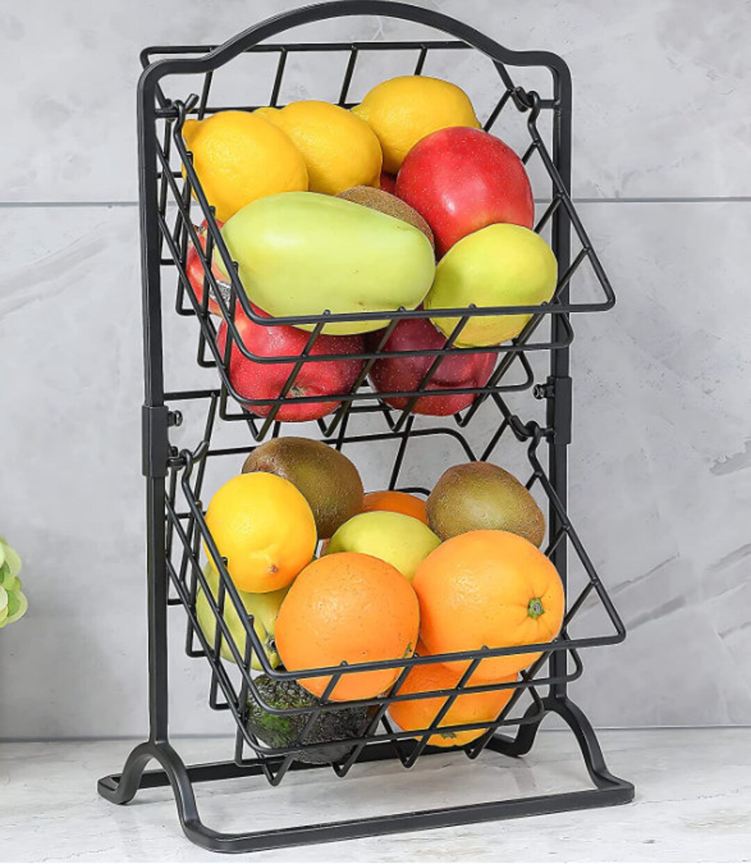 2 Tier Kitchen Counter Fruit Basket Fruit Bowl Wire Hanging Etsy