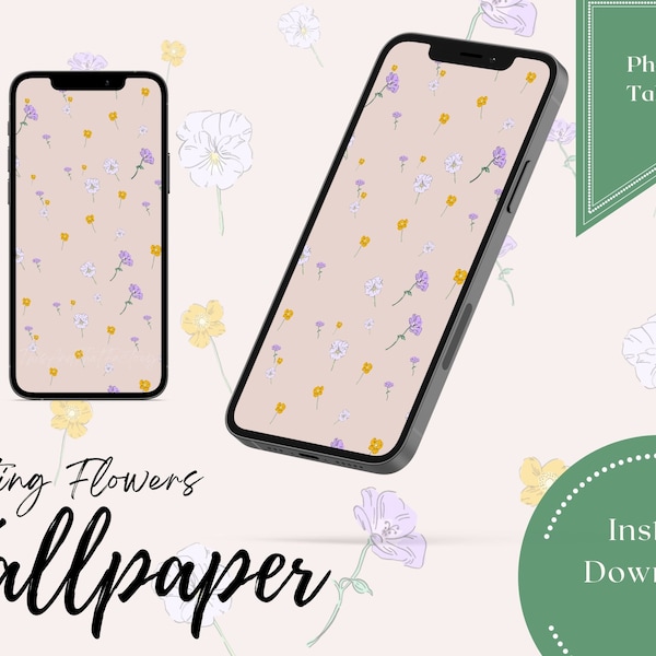 Floating Flowers - Pink Phone Wallpaper/ Apple iPhone / Samsung Galaxy / Android / Home screen / Lock Screen/ Spring / Pastel Colors