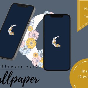 Moon Flowers ver 2 Phone Wallpaper /Apple iPhone/ Samsung Galaxy / Android / Home screen / Lock Screen/