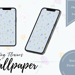 Floating Flowers - Blue Phone Wallpaper/ Apple iPhone / Samsung Galaxy / Android / Home screen / Lock Screen/ Spring / Pastel Colors