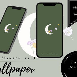 Moon Flowers ver 4- Dark Green Phone Wallpaper /Apple iPhone/ Samsung Galaxy / Android / Home screen / Lock Screen / Army Green
