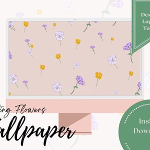 Floating Flowers- Pink Desktop Laptop Computer Background Wallpaper Mac / iPad/ PC / Tablet / Android / Simple Spring Design
