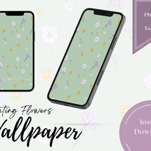 Floating Flowers - Green Phone Wallpaper/ Apple iPhone / Samsung Galaxy / Android / Home screen / Lock Screen/ Spring / Pastel Colors