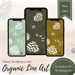 Organic Line Art Phone Wallpaper Set / Home Screen / Lock Screen / Phone Background / Instant Download