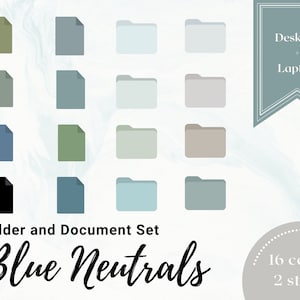 32 Blue Neutrals Icon Set / Desktop Organization /  iMac MacBook PNG icons/ Windows PC ICO icons/ Cool Tone Folder Icons / Document Icons