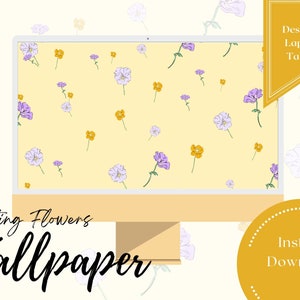 Floating Flowers- Yellow Desktop Laptop Computer Background Wallpaper Mac / iPad/ PC / Tablet / Android / Simple Spring Design