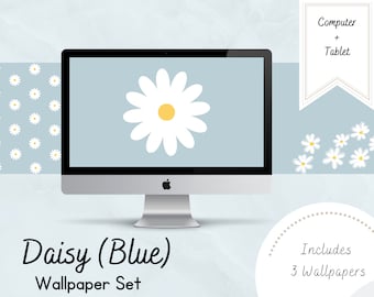 Blue Daisy Wallpaper Set / Computer/ Laptop / Desktop/ Home Screen/ Lock Screen/ iPad/ Tablet / Pastel/ 2000s Aesthetic/ Instant Download