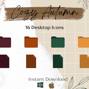 Desktop Icons / Cozy Autumn Color Folders & Document Icons / Icon Pack / PNG icons / ICO icons / Windows / PC / Apple iMac MacBook