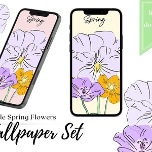 Simple Spring Flowers Phone Wallpaper Set of 5 / Apple iPhone/ Samsung Galaxy / Android / Home screen / Lock Screen/ Pastel Colors
