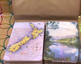 beautiful souvenir deck - New Zealand - 2 playing card decks - made by Aotea Playing Cards - vintage from 1940 - non standard image