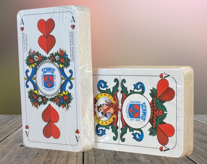 2x Advertising deck - 36 playing cards - Schilling bank/sparkasse - F X Schmid, vintage c 1970, Bavarian pattern, German color system - Seal