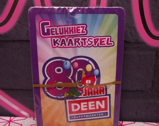 Playing cards, advertisement for Dutch Supermarket "DEEN" title: "Gelukkiez" Card game, in seal, unopened. Track and trace, letterbox package