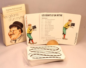 Playing cards “Les GEANTS D’UN MYTHE” -Design by Francois Poulain - complete deck - cartoon style - humor - made in 1983 by Grimaud